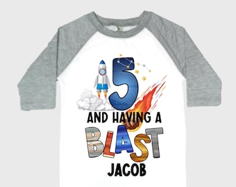 Personalized Space Birthday FIVE Astronaut theme Birthday Shirt. 5th Birthday. Boy's Birthday Shirt. Spaceship Space ship Birthday Shirt.
