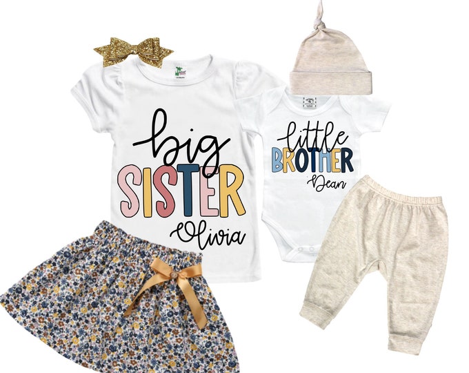 Big Sister/Little Brother Matching Sibling Set. Baby Shower Gift. Take Home Outfit. Matching Sibling Set