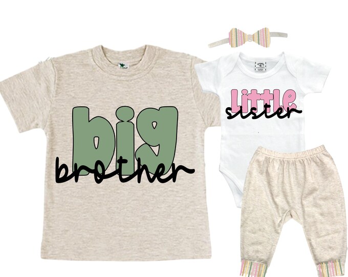 Big Brother/Little Sister Matching Sibling Set. Baby Shower Gift. Take Home Outfit. Matching Sibling Set