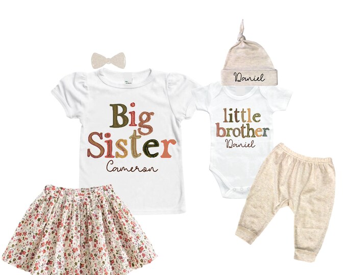 Big Sister/Little Brother Matching Sibling Set. Baby Shower Gift. Take Home Outfit. Matching Sibling Set