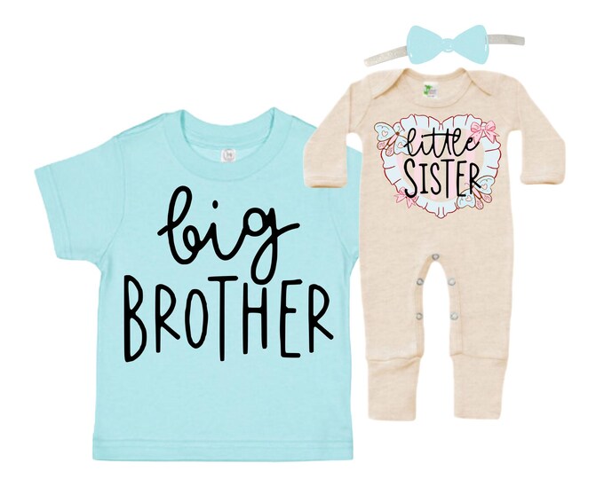 Big Brother/Little Sister Matching Sibling Set. Baby Shower Gift. Take Home Outfit. Matching Sibling Set