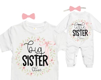 SET Big Sister/Little Sister Matching Sister Set. Pregnancy Annoucement. Baby Shower Gift.