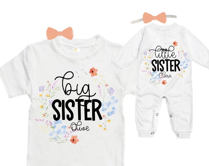 SET Big Sister/Little Sister Matching Sister Set. Pregnancy Annoucement. Baby Shower Gift.