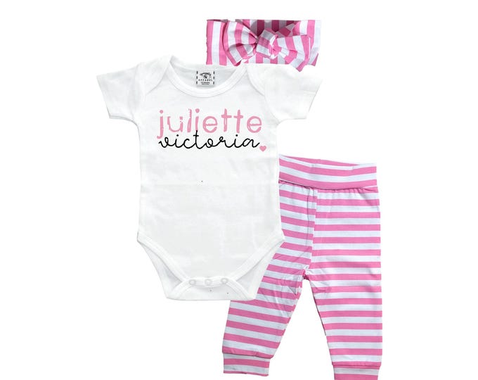 SET Personalized Name Baby Outfit. Baby Shower Gift. New Born Bring Home Outfit.