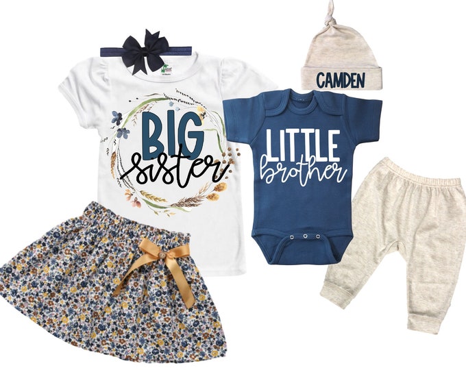 Big Sister/Little Brother Matching Sibling Set. Baby Shower Gift. Take Home Outfit. Matching Sibling Set