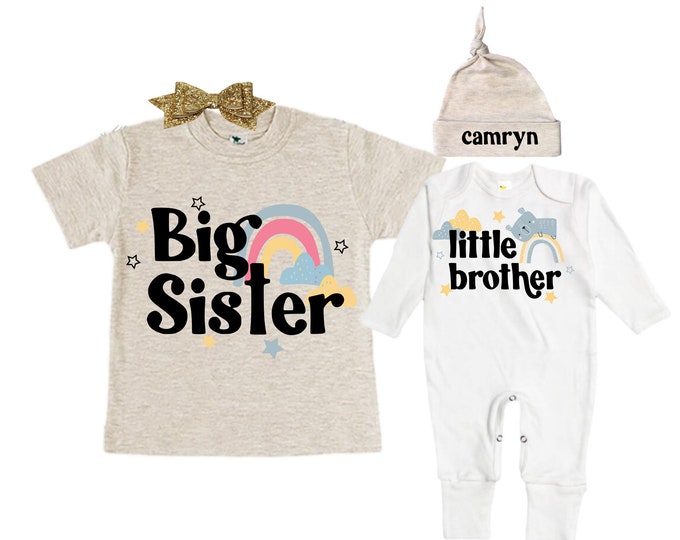 Big Sister/Little Brother Matching Sibling Set. Baby Shower Gift. Take Home Outfit. Matching Sibling Set