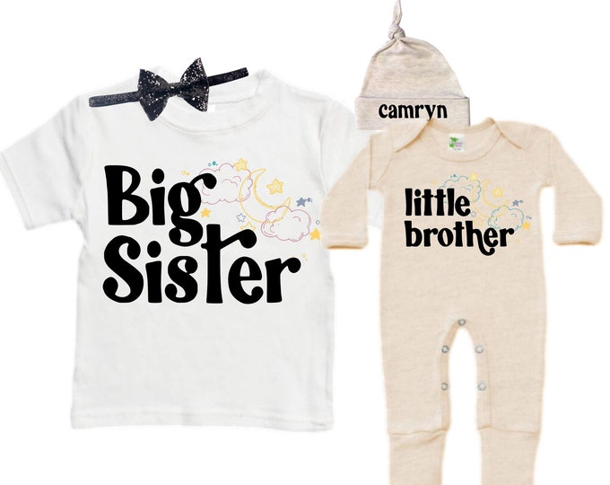 Big Sister/Little Brother Matching Sibling Set. Baby Shower Gift. Take Home Outfit. Matching Sibling Set