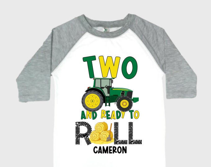 Personalized Farm Green Tractor Farm Animal theme Birthday Shirt. Two Birthday. Boy's Tractor Birthday Shirt.  Farm Birthday Shirt.