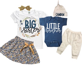Big Sister/Little Brother Matching Sibling Set. Baby Shower Gift. Take Home Outfit. Matching Sibling Set