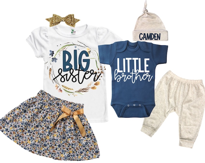Big Sister/Little Brother Matching Sibling Set. Baby Shower Gift. Take Home Outfit. Matching Sibling Set