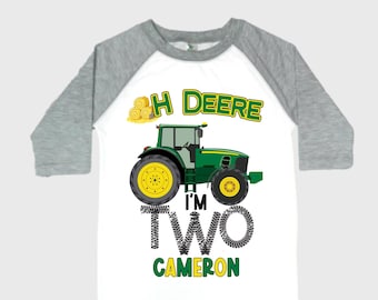 Personalized Farm Green Tractor Farm Animal theme Birthday Shirt. Two Birthday. Boy's Tractor Birthday Shirt.  Farm Birthday Shirt.