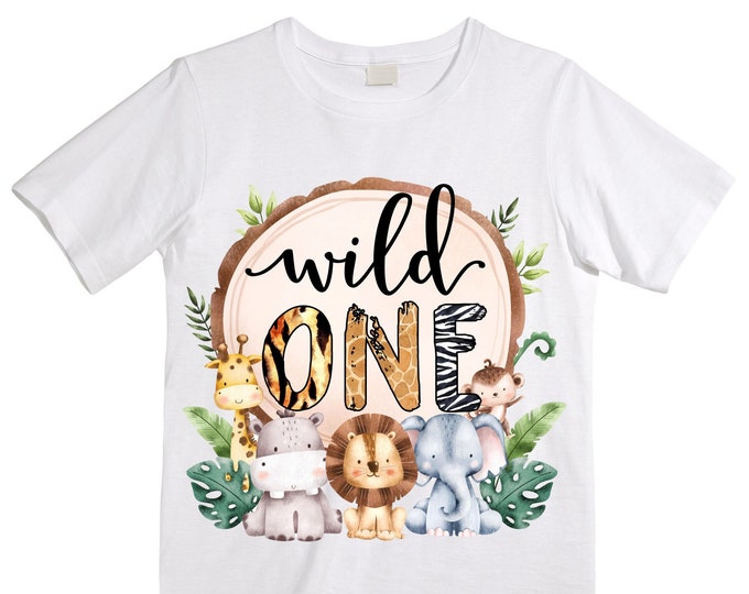 Personalized Let's Get Wild Safari theme Birthday Shirt. ONE Birthday. Boy's Safari Birthday Shirt. Jungle Safari Birthday Shirt.