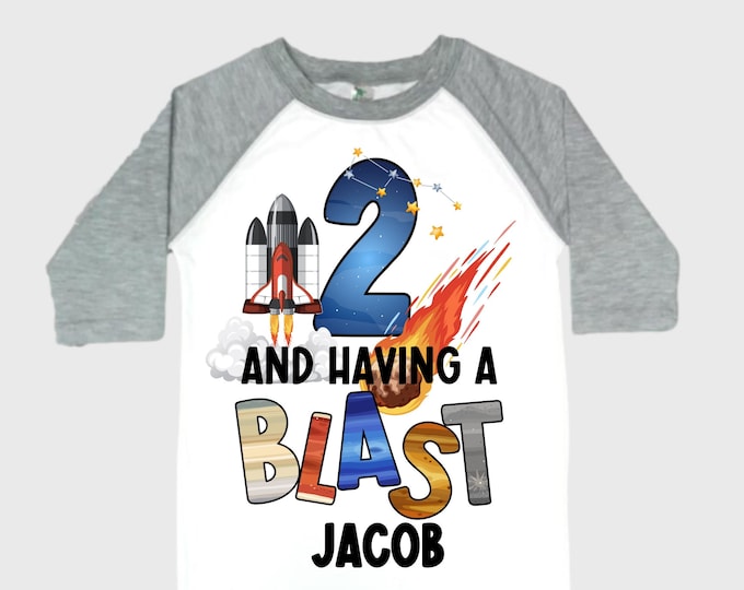 Personalized Space Birthday TWO Astronaut theme Birthday Shirt. TWO Birthday. Boy's Birthday Shirt. Spaceship Space ship Birthday Shirt.