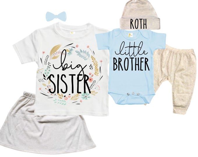 Big Sister/Little Brother Matching Sibling Set. Baby Shower Gift. Take Home Outfit. Matching Sibling Set