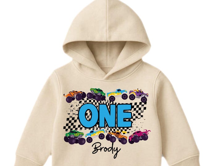 Personalized Monster Truck Crushing IT Birthday Fleece Hoodie. ONE First 1st Birthday. Truck Birthday. Monster Truck Racing.