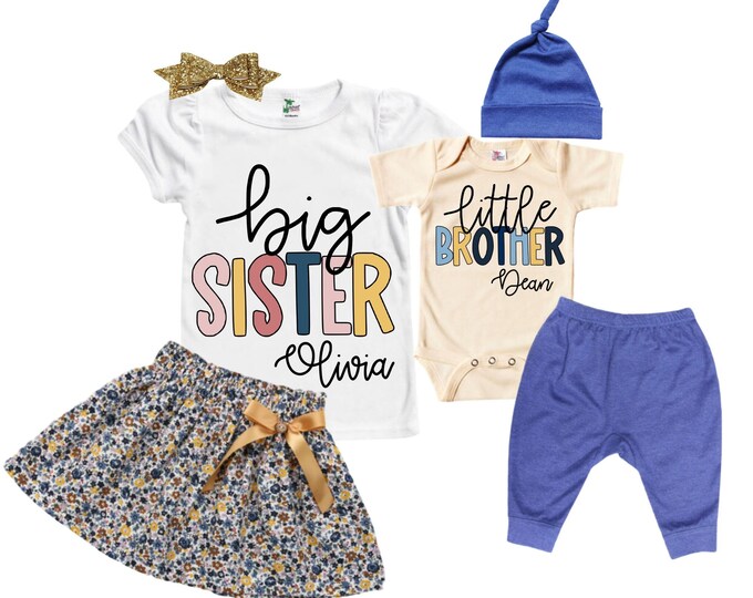 Big Sister/Little Brother Matching Sibling Set. Baby Shower Gift. Take Home Outfit. Matching Sibling Set