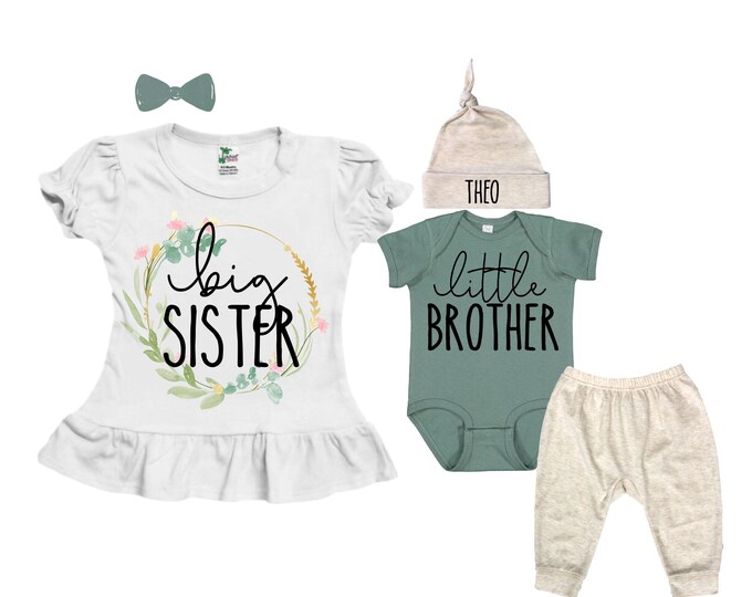 Big Sister/Little Brother Matching Sibling Set. Baby Shower Gift. Take Home Outfit. Matching Sibling Set