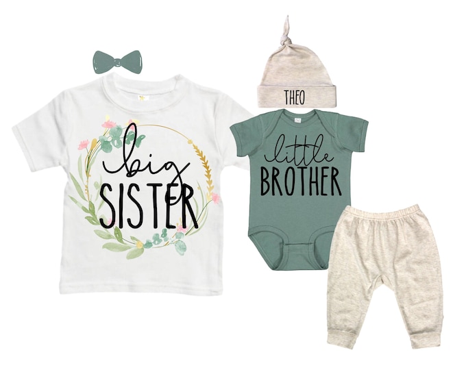 Big Sister/Little Brother Matching Sibling Set. Baby Shower Gift. Take Home Outfit. Matching Sibling Set