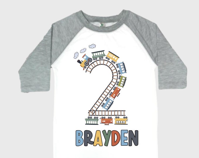 Personalized Choo Choo I'm 2 Train theme Birthday Shirt. Two Birthday. Boy's Train Birthday Shirt. Choo Choo Train Birthday Shirt.