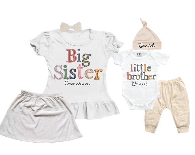 Big Sister/Little Brother Matching Sibling Set. Baby Shower Gift. Take Home Outfit. Matching Sibling Set