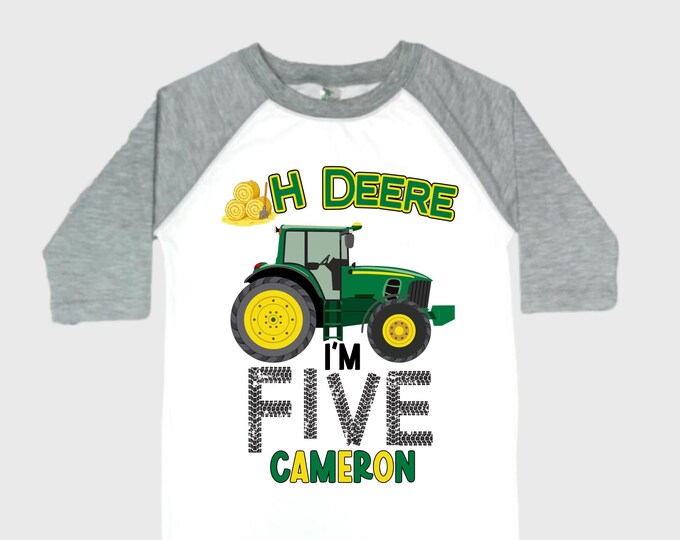 Personalized Green Tractor Truck FIVE Raglan Monster Truck theme Birthday Shirt. FIVE Birthday. Racing Birthday . Tractor Truck Birthday .