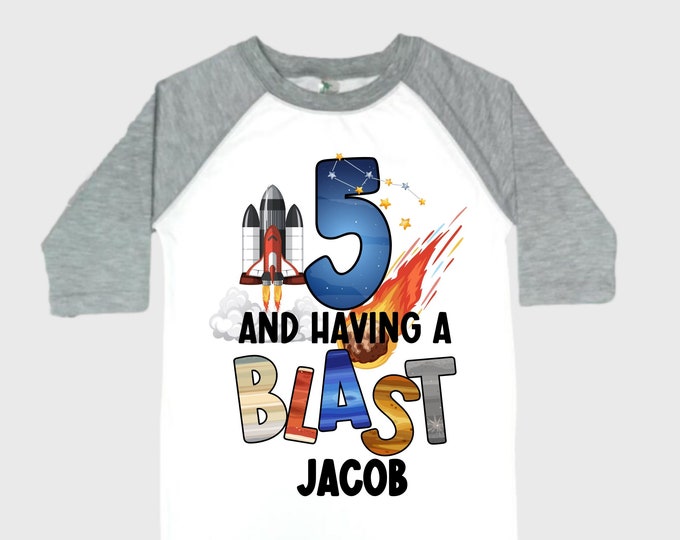 Personalized Space Birthday FIVE Astronaut theme Birthday Shirt. 5th Birthday. Boy's Birthday Shirt. Spaceship Space ship Birthday Shirt.