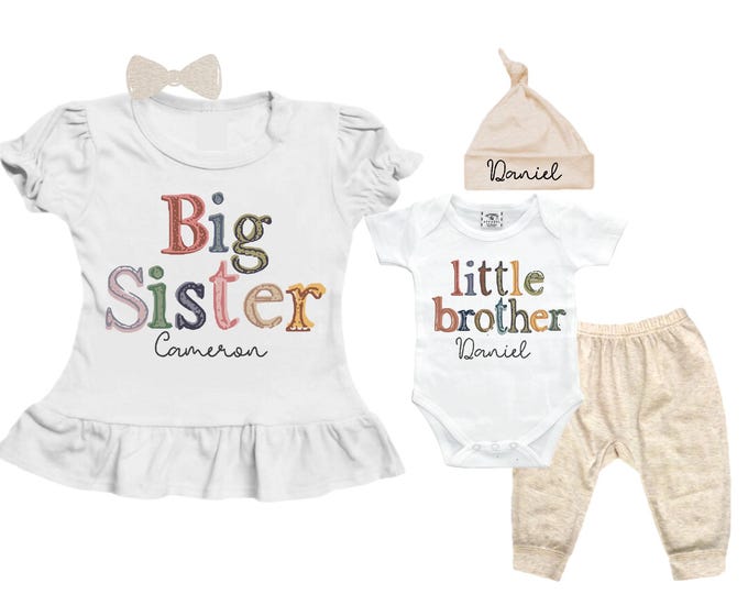 Big Sister /Little Brother Matching Sibling Set. Baby Shower Gift. Take Home Outfit. Matching Sibling Set