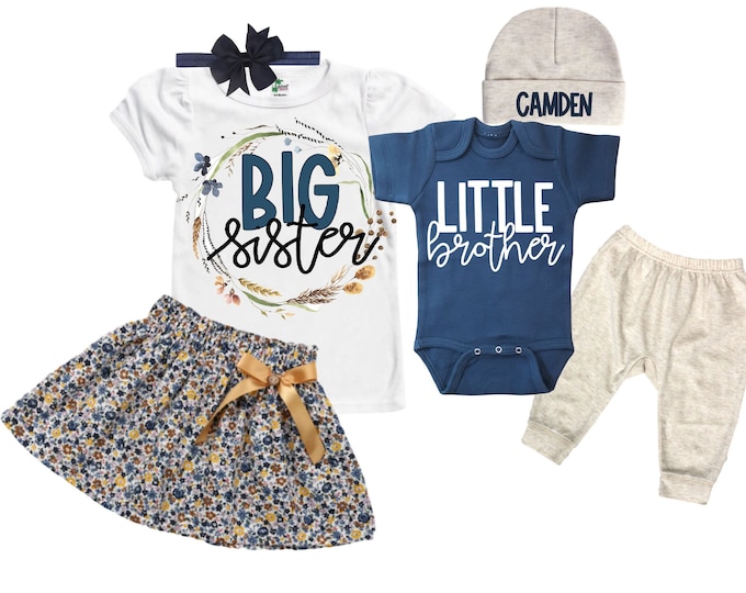 Big Sister/Little Brother Matching Sibling Set. Baby Shower Gift. Take Home Outfit. Matching Sibling Set