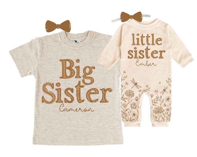 SET Big Sister Little Sister Matching Sister Set. Pregnancy Announcement. Baby Shower Gift.