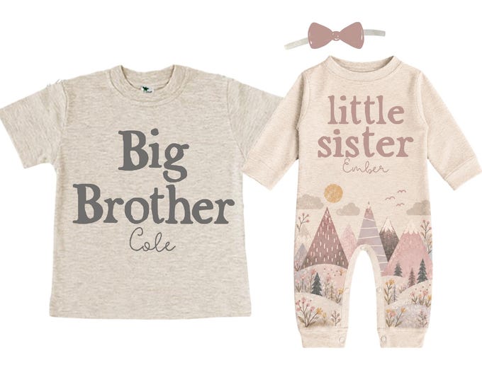 Big Brother Little Sister Matching Sibling Set, Baby Shower Gift. Take Home Outfit, Annoucement