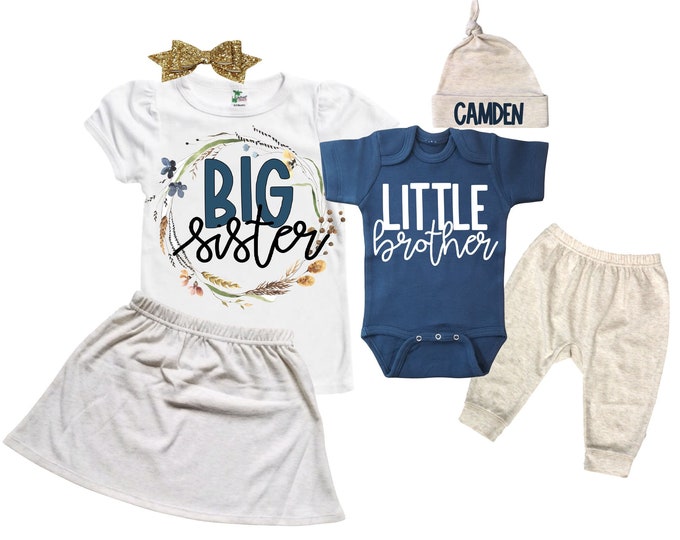 Big Sister/Little Brother Matching Sibling Set. Baby Shower Gift. Take Home Outfit. Matching Sibling Set