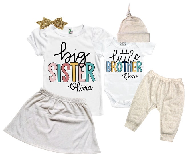 Big Sister/Little Brother Matching Sibling Set. Baby Shower Gift. Take Home Outfit. Matching Sibling Set