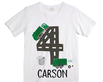 Personalized Dump Everything! I'm 4 Trash Truck / Garbage Truck FOUR  Trash Truck theme Birthday Shirt. Fourth Birthday. Boy's Birthday .