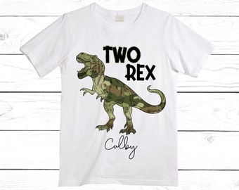 Personalized Two Rex Dinosaur theme Birthday Shirt. Two Birthday. Boy's Dino Birthday Shirt. Dinosaur Birthday Shirt.