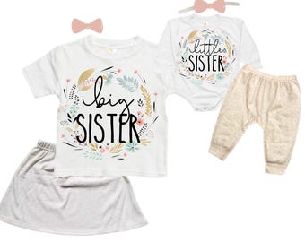 SET Big Sister/Little Sister Matching Sister Set. Pregnancy Annoucement. Baby Shower Gift.