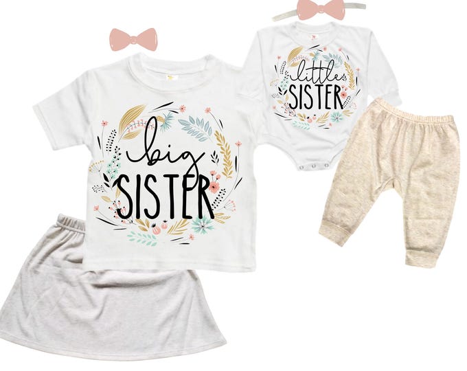 SET Big Sister/Little Sister Matching Sister Set. Pregnancy Annoucement. Baby Shower Gift.