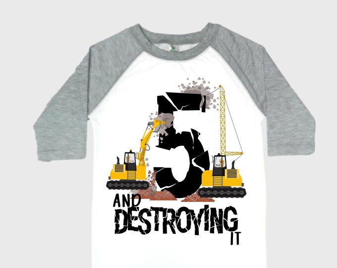 Personalized 5 Digger Truck Construction FIVE theme Birthday Shirt. FIVE Birthday. Birthday. Trash Truck Birthday .