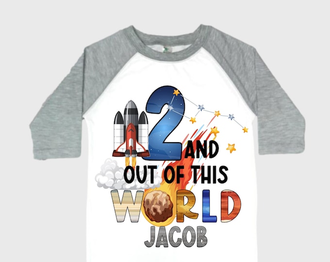 Personalized Space Birthday TWO Astronaut theme Birthday Shirt. TWO Birthday. Boy's Birthday Shirt. Spaceship Space ship Birthday Shirt.