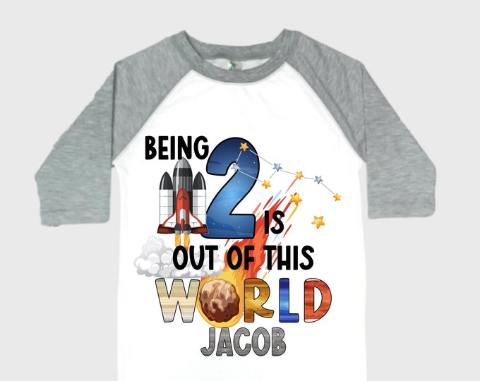 Personalized Space Birthday TWO Astronaut theme Birthday Shirt. TWO Birthday. Boy's Birthday Shirt. Spaceship Space ship Birthday Shirt.