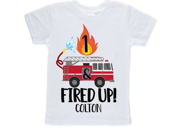 Personalized Fire Truck Themed Birthday Shirt- Birthday Shirt, Boy's First Birthday, Cake Smash, Birthday Boy,