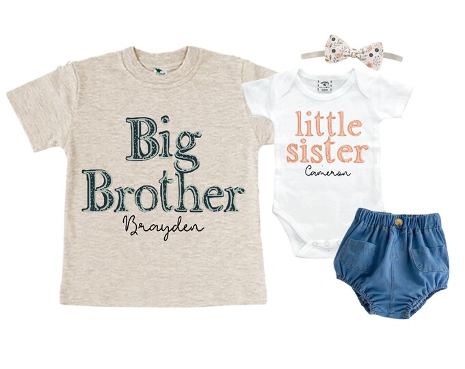 Big Brother/Little Sister Matching Sibling Set. Baby Shower Gift. Take Home Outfit. Matching Sibling Set
