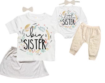 SET Big Sister/Little Sister Matching Sister Set. Pregnancy Annoucement. Baby Shower Gift.
