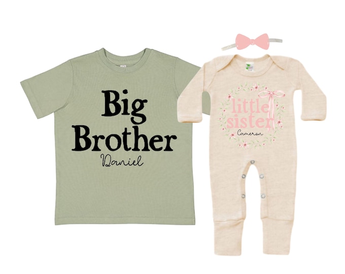 Big Brother/Little Sister Matching Sibling Set. Baby Shower Gift. Take Home Outfit. Matching Sibling Set