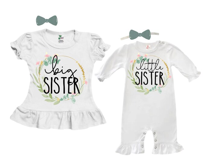 SET Big Sister/Little Sister Matching Sister Set. Pregnancy Annoucement. Baby Shower Gift.
