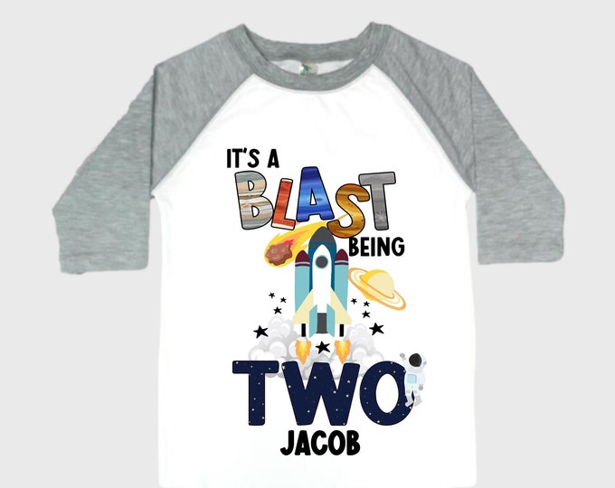 Personalized Space Birthday TWO Astronaut theme Birthday Shirt. TWO Birthday. Boy's Birthday Shirt. Spaceship Space ship Birthday Shirt.
