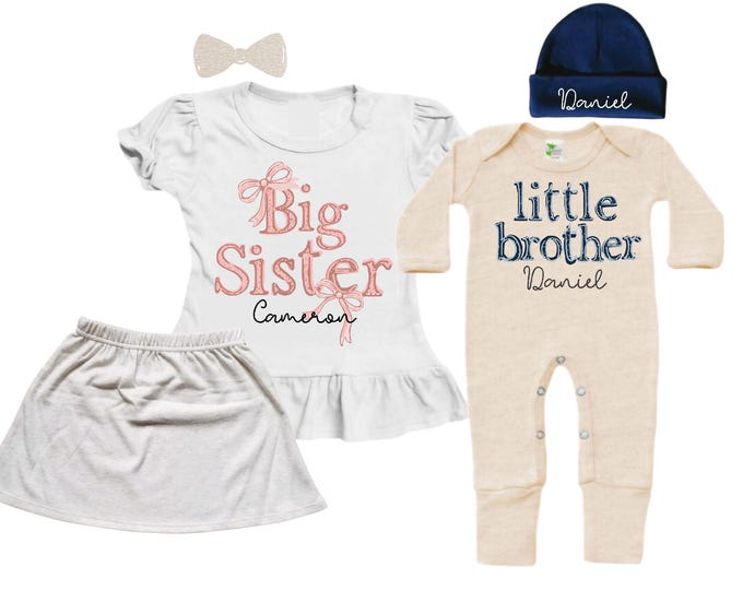 Complete Set - Big Sister Little Brother Matching Sibling Set, Baby Shower Outfit