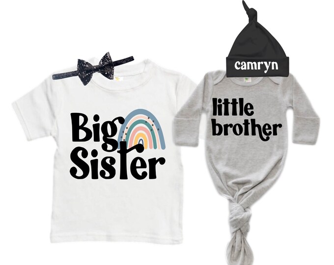Big Sister/Little Brother Matching Sibling Set. Baby Shower Gift. Take Home Outfit. Matching Sibling Set