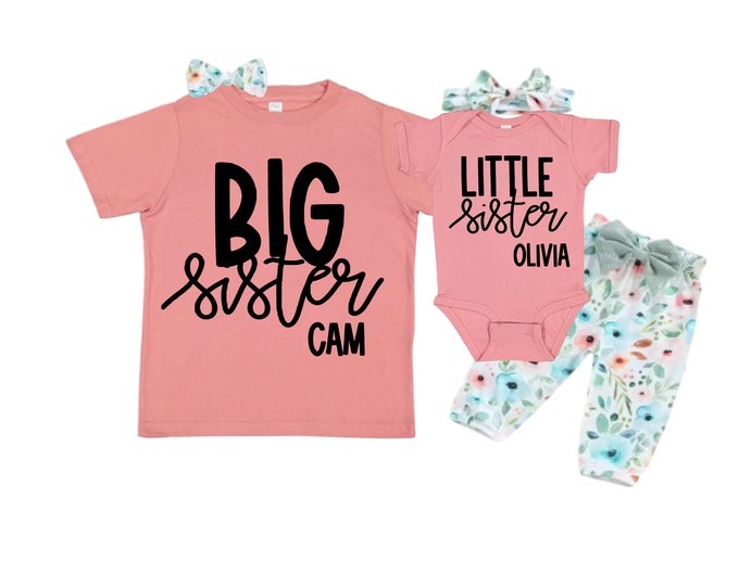 SET Big Sister/Little Sister Matching Sister Set. Pregnancy Annoucement. Baby Shower Gift.