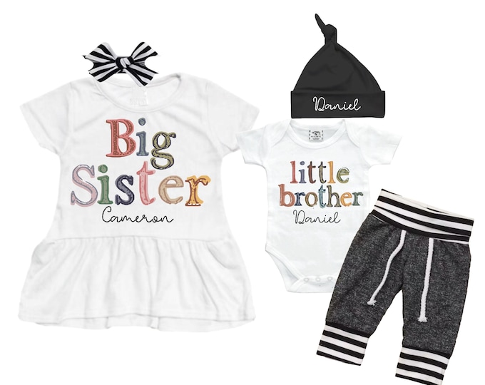 Big Sister /Little Brother Matching Sibling Set. Baby Shower Gift. Take Home Outfit. Matching Sibling Set