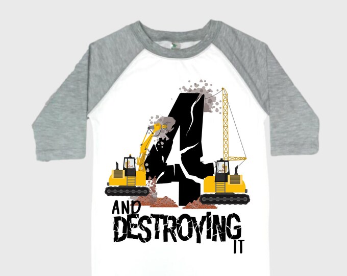 Personalized 4 Digger Construction  FOUR  Trash Truck theme Birthday Shirt. Fourth Birthday. Boy's Birthday .